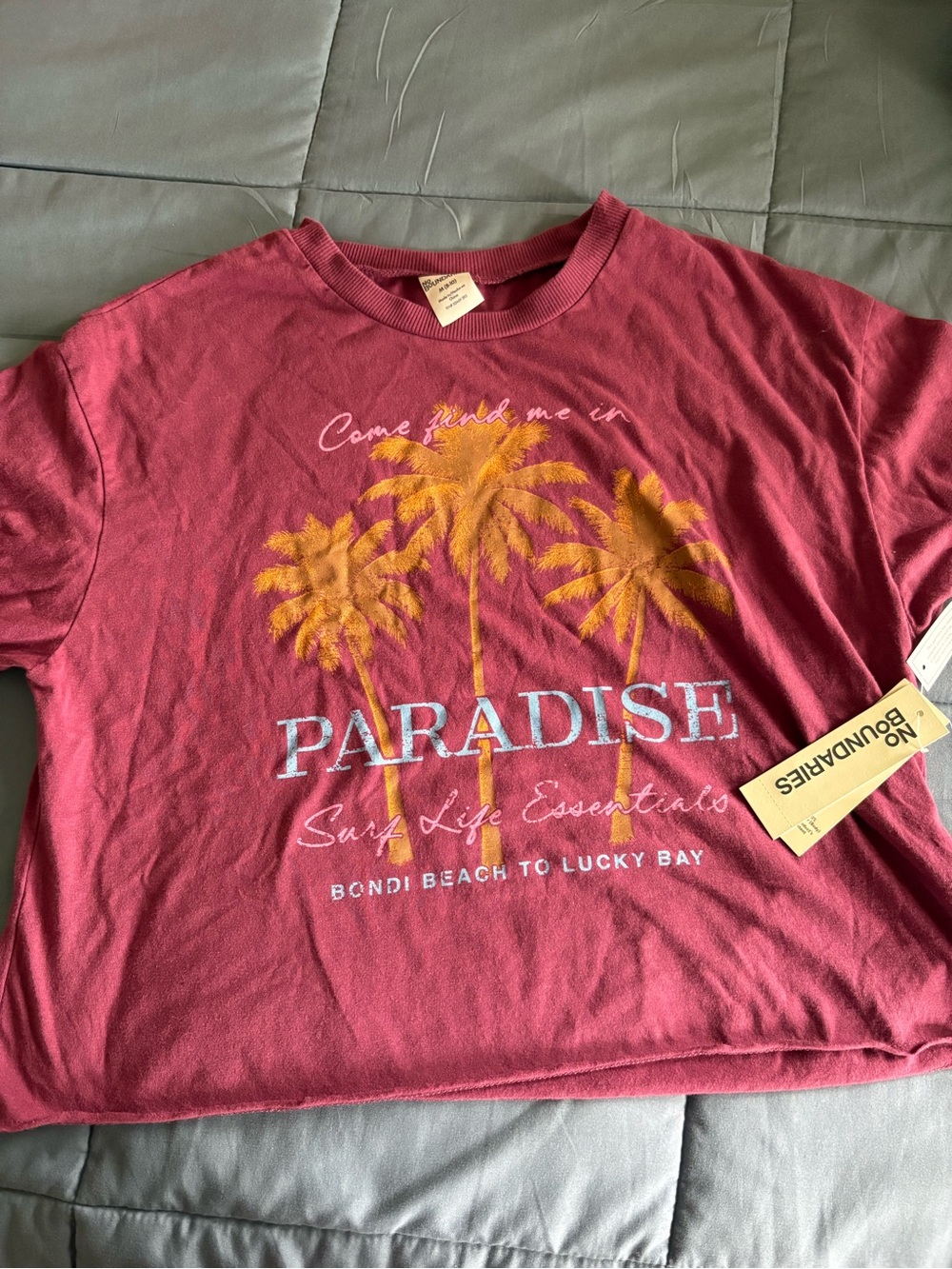 No Boundaries Pink Tee with Yellow Palm Graphic